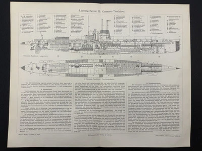 Originalgrafik Militaria: U-Boote Unterseeboote Germania submarine um 1900 - Bild 1 von 4