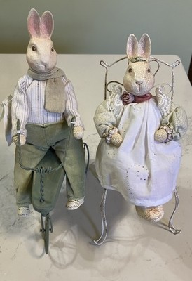 Pair Of Mayfair Township Easter Bunnies Madi May & Francis Hare Decorative