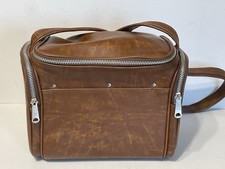 Vintage Brown Camera Shoulder Strap Bag Faux Leather 2 Outside Zipper Pockets