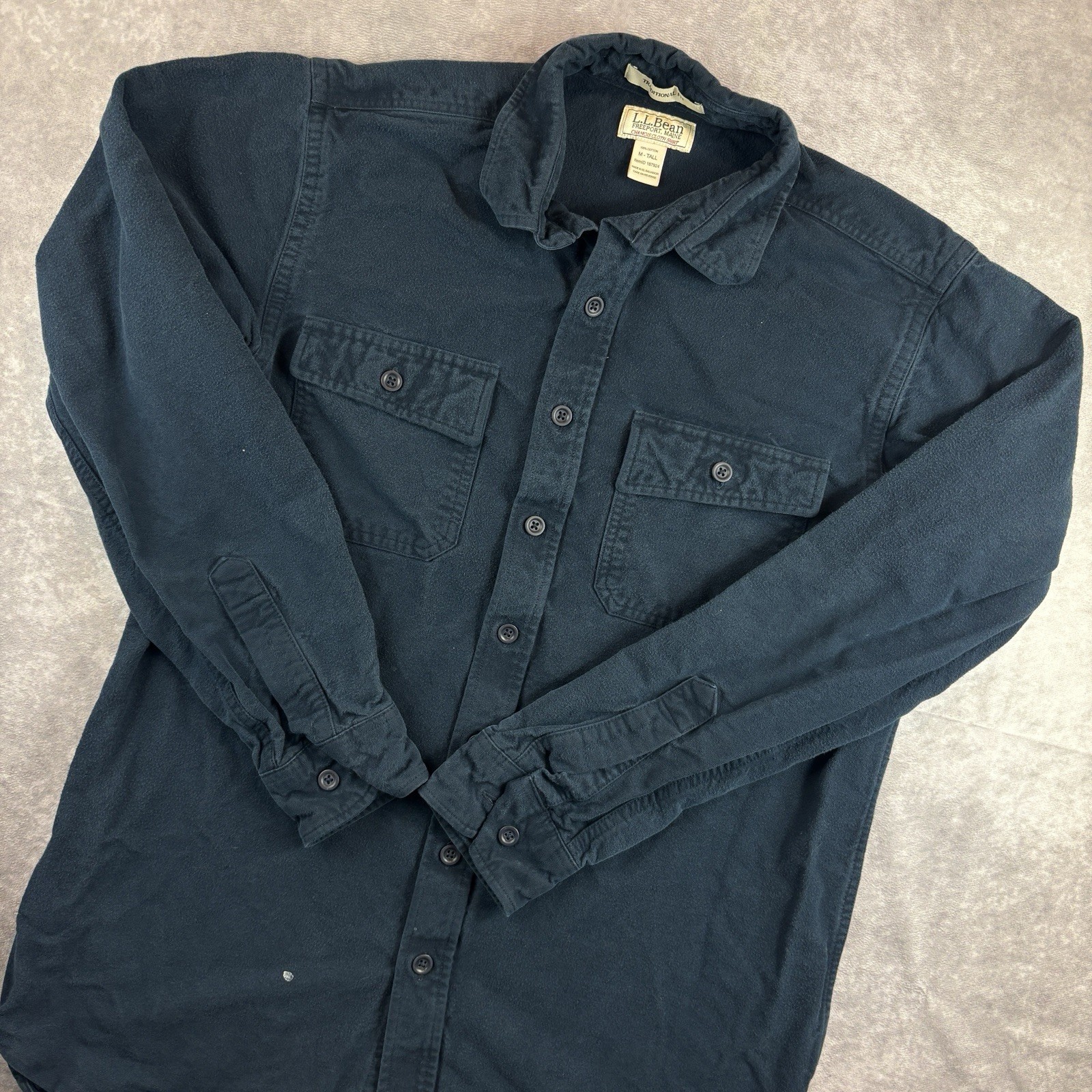 LL Bean Shirt Mens MT Tall Blue Traditional Fit Flannel Chamois Cloth Heavy FLAW