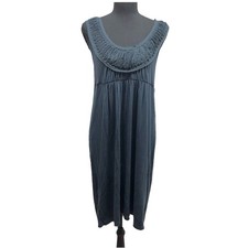 Loft By Ann Taylor Blue Sleeveless Midi Babydoll Ruffled Neck Empire Waist Sz Md