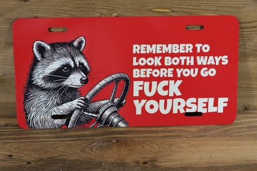 Funny Raccoon Front License Plate Auto Tag 6" x 12"