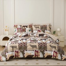 Lodge Moose Comforters Size Set - 7 Pieces Lightweight Bed in a Bag Queen Red