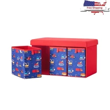 28 inch Red Truck Kids Bench W/ 3 Drawers Storage Seating Playroom Furniture New