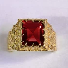 Men's Garnet Silver Ring Solitaire Engagement Ring 14k Yellow Gold Plated Ring