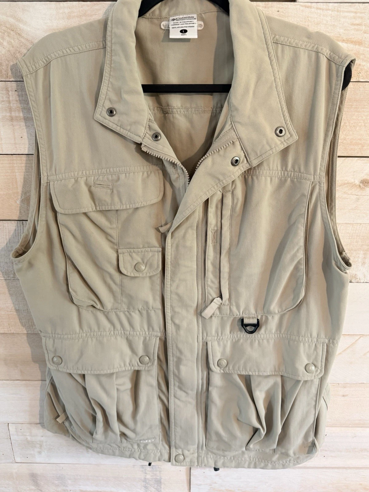 Columbia Sportswear GRT Fishing Outdoors Tan Zip Vest Size Large