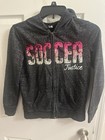 Justice Soccer Girls Size 8/10 Long Sleeve Full Zip Hooded Gray Sequin — photo 1