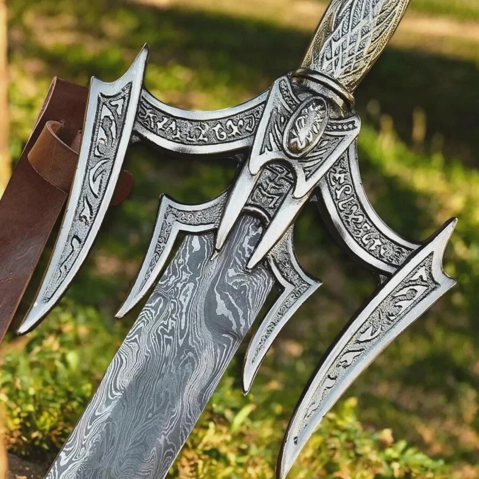 Custom Hand Forged Damascus Steel Viking Battle Ready Medieval Babbrian Sword