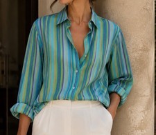 Max Mara Pure Seta Silk Pastel Stripe Button ...