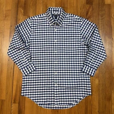 Lands End Oxford Shirt Mens 16.5 Traditional Fit  Supima Hyde Park Blue Check