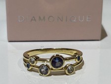 QVC Yellow Gold Plated Silver Simulated Aquamarine & Diamonique Bubble Ring UK W