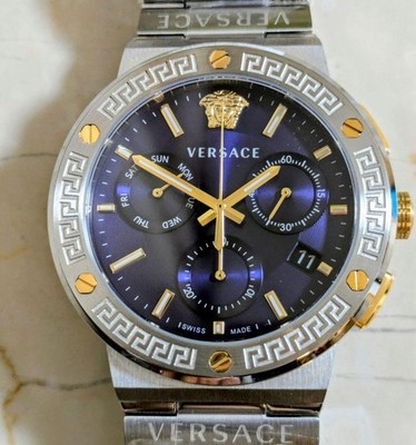 Versace Greca Logo Chrono Watch 43mm Steel Silver From Japan