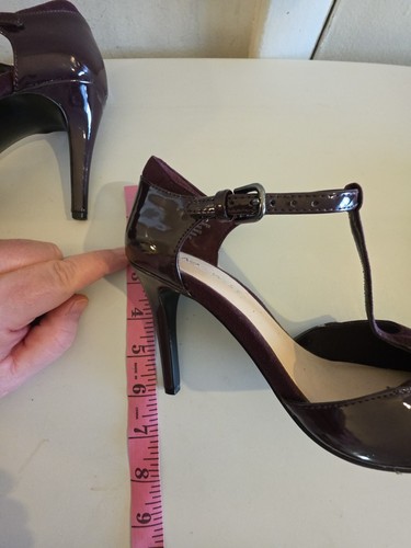 NINE WEST Tatumo T-Strap Purple Egg Plant Patent Leather Heels Size 5M  - Picture 9 of 11