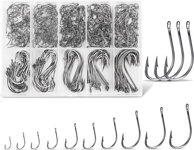 Carbon Steel Fishing Hooks 500Pcs/90Pcs, Circle Hooks Assortment for Saltwater 