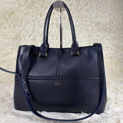 Max Mara 2-way Handbag Navy Leather Shoulder bag Large capacity