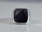 Solid 925 Sterling Silver Natural Black Onyx Gemstone Signet Men's Unisex Ring