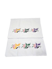 Set of 2 Vintage Cotton Pillowcase Hand Embroidered Butterflies