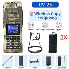2X BAOFENG UV-25 WALKIE TALKIE LONG RANGE TRI-POWER FM TWO WAY HAM RADIO PACKAGE