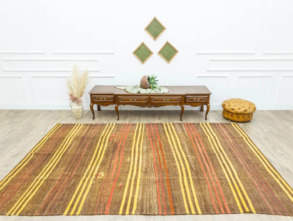 Vintage Turkish Kilim Rug – 6'11" x 11'1" – Handmade Wool & Goat Hair Carpet - Image 3 of 4