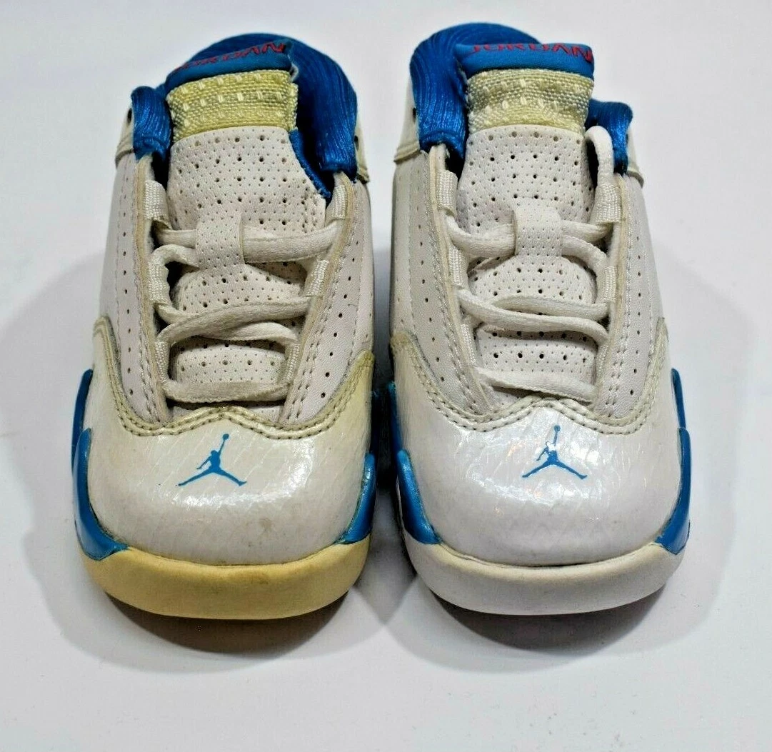 Vintage Nike Air Jordan 14 Retro TD White Blue 312093 107 Toddler Size 5C
