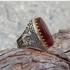 Natural Yamni Aqeeq Ring Men Aqeeq Stone Ring agate Silver Sterling In 925