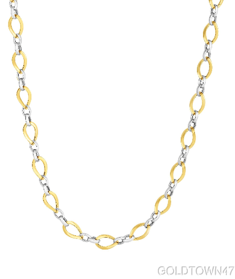 Set of 14k Yellow+White Gold Twisted Oval Tube Link Bracelet with Lobster Clasp