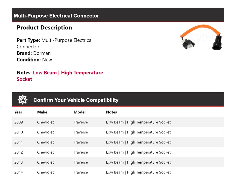 Conector eléctrico multiusos 2010 para Chevrolet Traverse Dorman 2009-2014 Foto 2 de 4