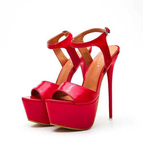 Peep Toe Ankle Strap PU Platform High Heel Sandals for Women