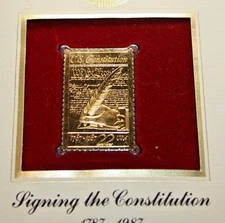 GOLD STAMP REPLICA SIGNING THE CONSTITUTION FIRST DAY OF ISSUE USPS
