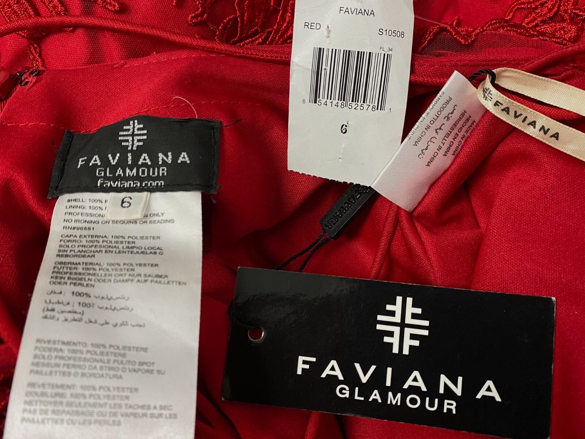 $478 Faviana Women's Red Embellished Lace-Up Back Tulle Gown Dress