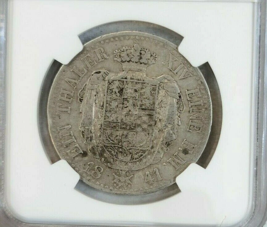 1841 GERMANY SILVER 1 TALER BRUNSWICK WOLFENBUTTEL NGC VF 30 RARE TOP POP 1 - Image 2 of 4