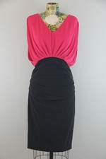 Suzi Chin Maggy Boutique Dress Women's 4 Pink Black Ruched Wiggle Sheath 1223