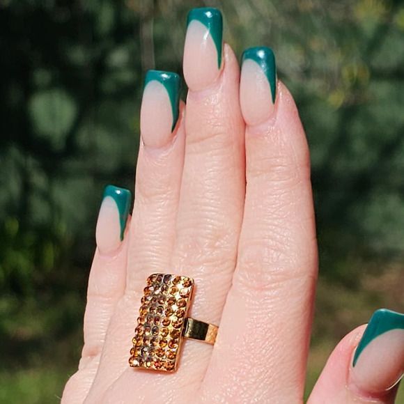 Signed EB Citrine Rhinestone Adjustable Ring - image 5