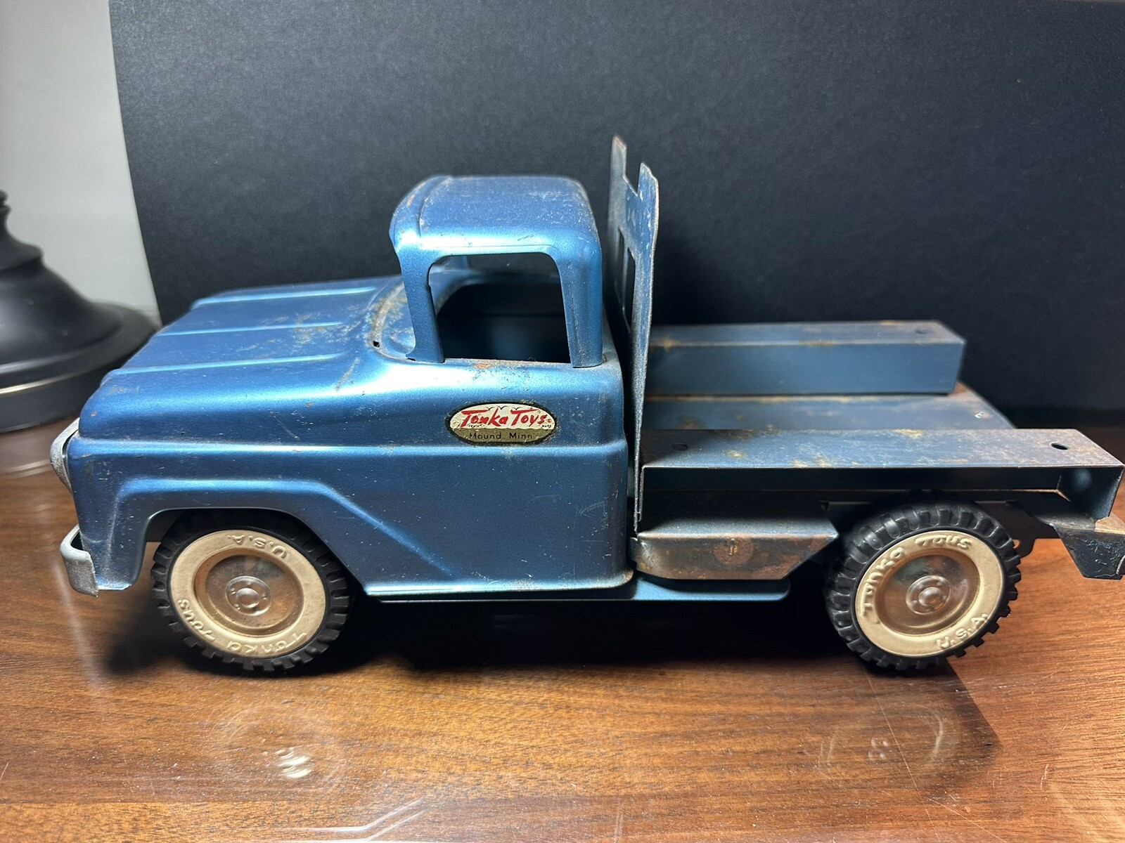 Vintage 1960's Pressed Steel Tonka Toys Blue Service Truck For Parts Or