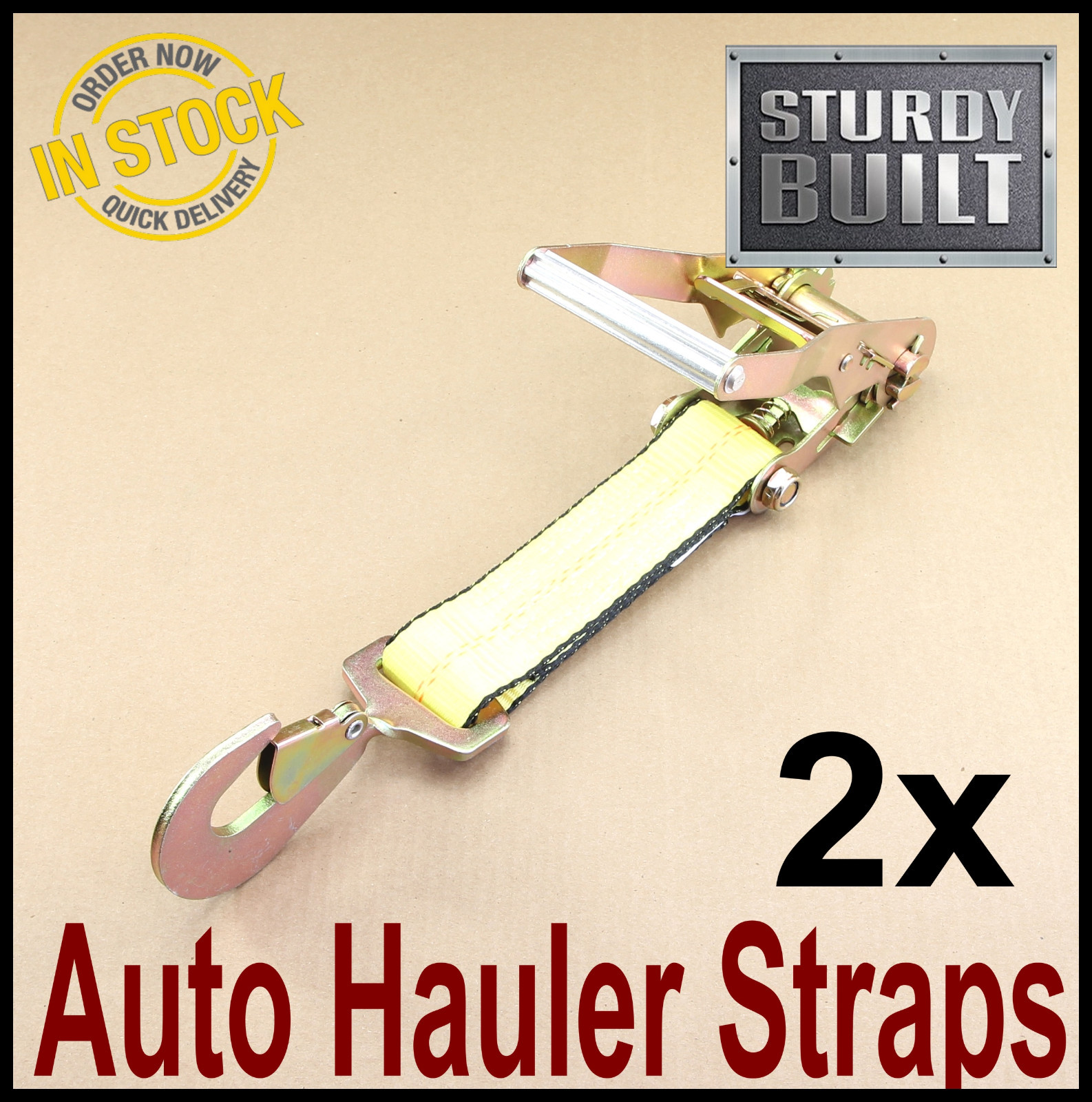 GRIPON 2x Axle Race Car Trailer Tie Down Car Hauler Ratchet Straps