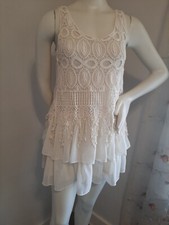 Flirty Fun Sexy En Cream Colored Layered Tiers Crocheted Summer Fun Dress