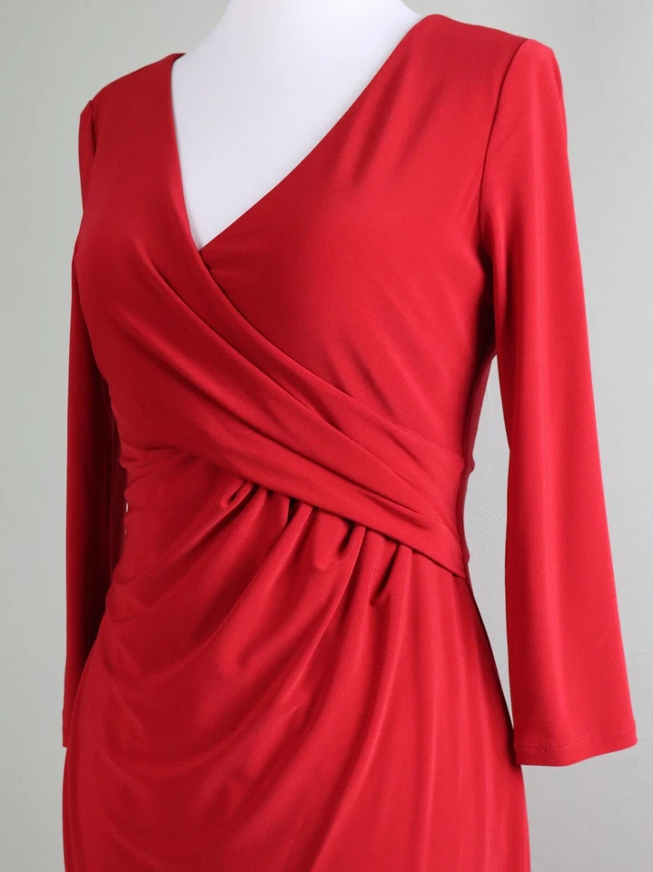 Vestido plisado elástico ajustado rojo liso LAUREN RALPH LAUREN $129 talla 4 pequeño Foto 2 de 4