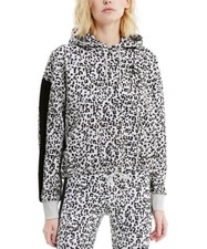 Puma Women's Classics Cropped Cotton Printed Hoodie Size Small Black Grey New