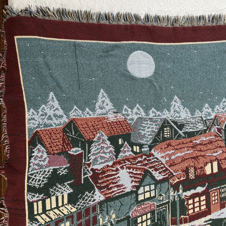 VTG Christmas Throw Blanket Dickens Village Holiday Shops Dept 56 Tapestry 64x43 - Image 2 of 4