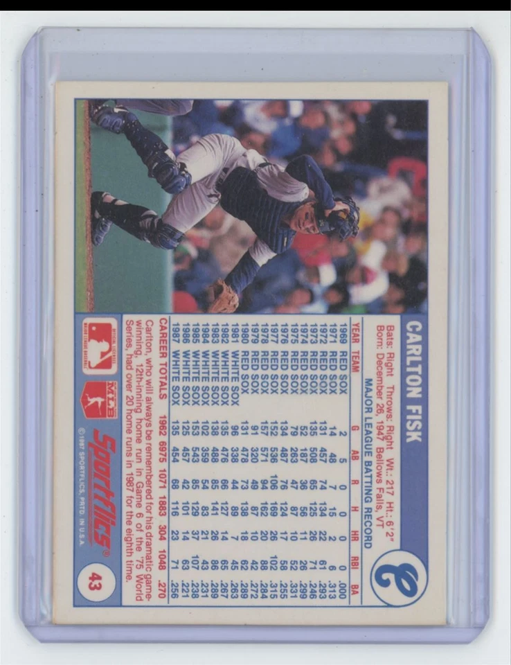 1988 Sportflics Carlton Fisk Baseball Card Chicago White Sox #43 - Image 2 of 2