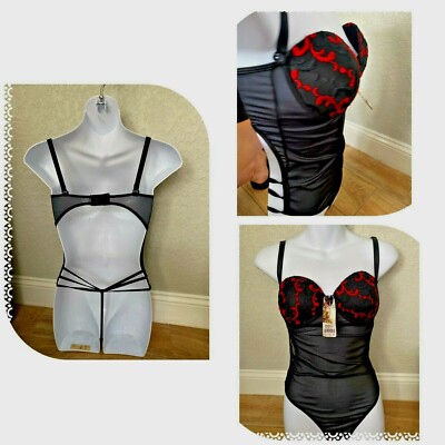 VTG Della Spiga Brazilian Lingerie EMBROIDED Bodysuit  W/G-String NEW LG  xcc1
