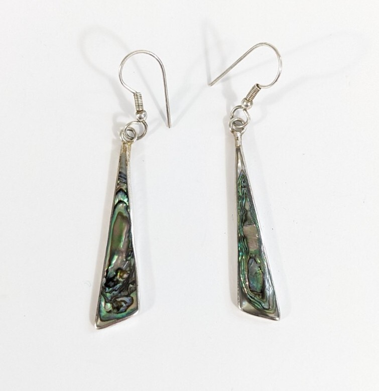 Abalone Long Shell Silver Dangle Earrings - image 1
