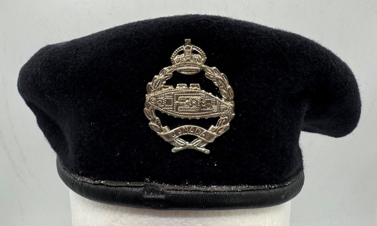 Vintage British Army Military Royal Tank Regiment Black Beret Hat Cap Size  6-7/8