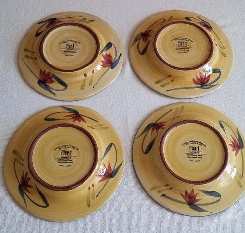 Pier 1 Elizabeth Set of 4 Salad Plates Green/Yellow w/Red Floral Hand Painted - Picture 4 of 4