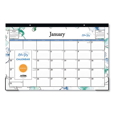 Blue Sky 100024 Lindley Desk Pad, Floral Artwork, 17 X 11, White/blue/green