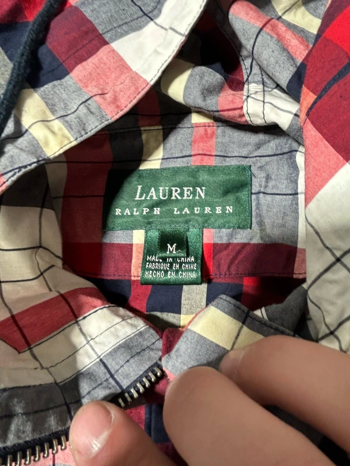 Vintage Lauren Ralph Lauren Jacket Womens Medium Red Plaid Bomber - Image 3 of 4