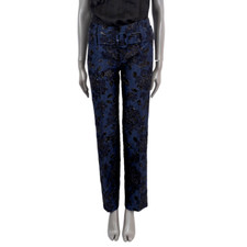 68938 auth PRADA blue 2019 FLORAL CLOQUE IDE LEG Pants 40 S