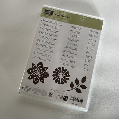 Stampin Up Crazy About You 33 Clear Rubber Cling Stamps Thank You Cards Flowers