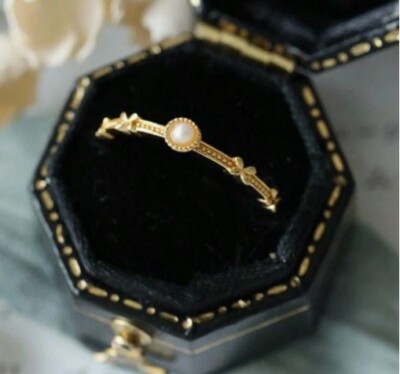 Antiker Vintage zarter minimalistischer GOLDRING mit Perlendetail & Schleife Gr. 56 P