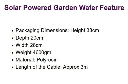 Solar Powered Garden Water Feature with LED Lights Water Fountain - Buddha - Picture 9 of 9